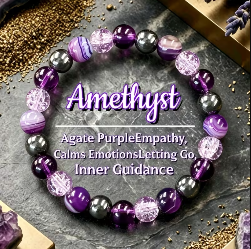 Bracelet Serenite & equilibre – Amethyste & Agate Naturelle (8 mm)