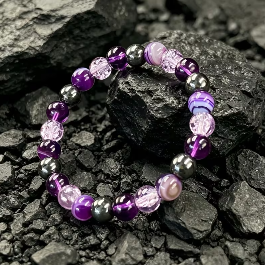 Bracelet Serenite & equilibre – Amethyste & Agate Naturelle (8 mm)