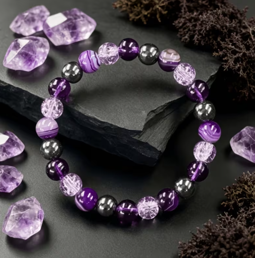 Bracelet Serenite & equilibre – Amethyste & Agate Naturelle (8 mm)