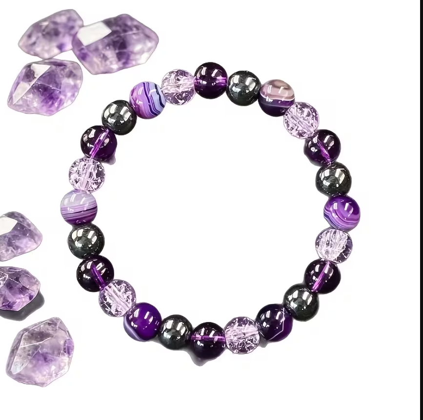 Bracelet Serenite & equilibre – Amethyste & Agate Naturelle (8 mm)