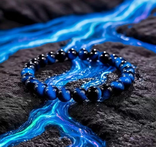 Bracelet Protection & Clarté Intérieure – Œil de Tigre Bleu Iridescent (Œil de Faucon)