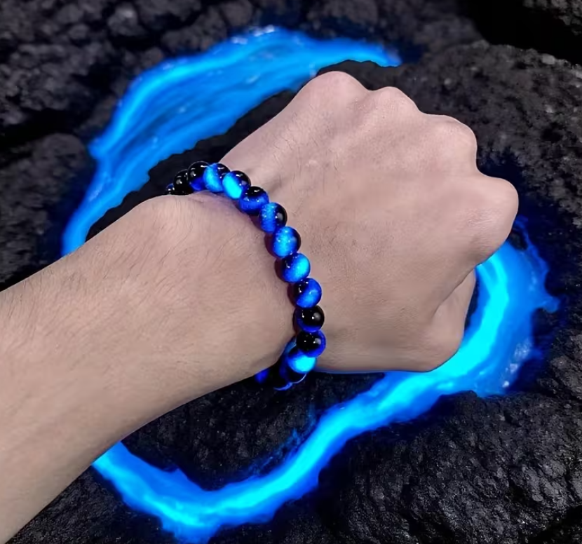 Bracelet Protection & Clarté Intérieure – Œil de Tigre Bleu Iridescent (Œil de Faucon)