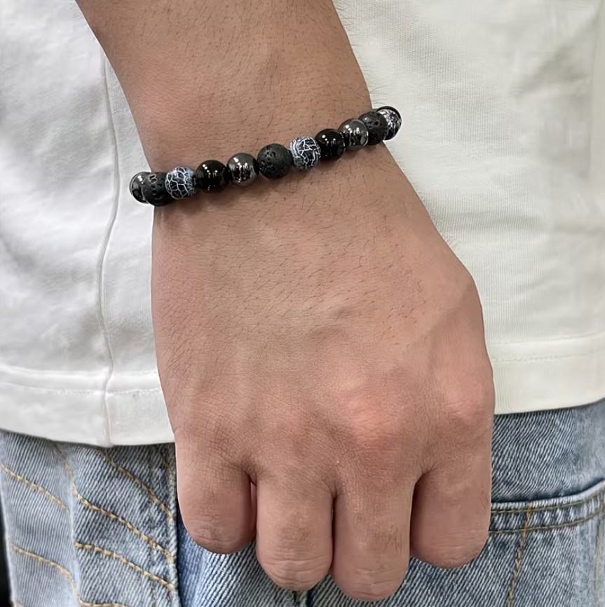 Bracelet Protection Absolue – Obsidienne, Hématite, Agate Vieillie & Pierre de Lave