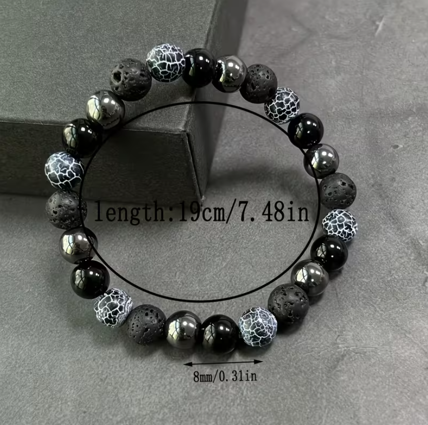 Bracelet Protection Absolue – Obsidienne, Hématite, Agate Vieillie & Pierre de Lave