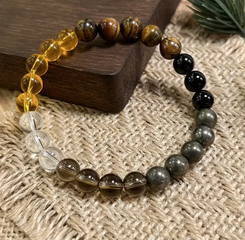 Bracelet d'Aura "Puissance Intérieure" – Œil de Tigre, Pyrite & Perles (8mm)