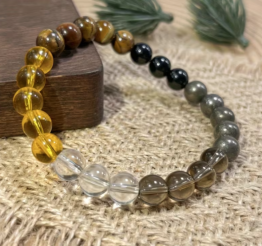 Bracelet d'Aura "Puissance Intérieure" – Œil de Tigre, Pyrite & Perles (8mm)