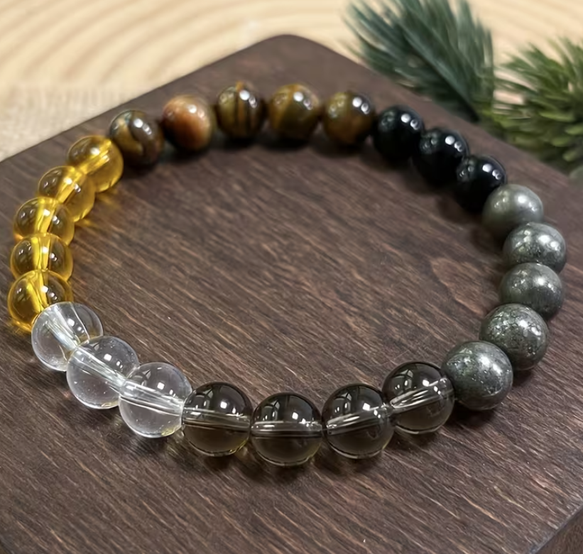 Bracelet d'Aura "Puissance Intérieure" – Œil de Tigre, Pyrite & Perles (8mm)