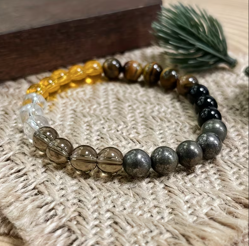 Bracelet d'Aura "Puissance Intérieure" – Œil de Tigre, Pyrite & Perles (8mm)