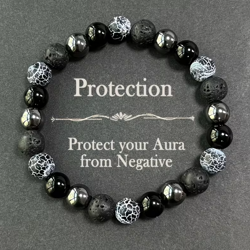 Bracelet Protection Absolue – Obsidienne, Hématite, Agate Vieillie & Pierre de Lave