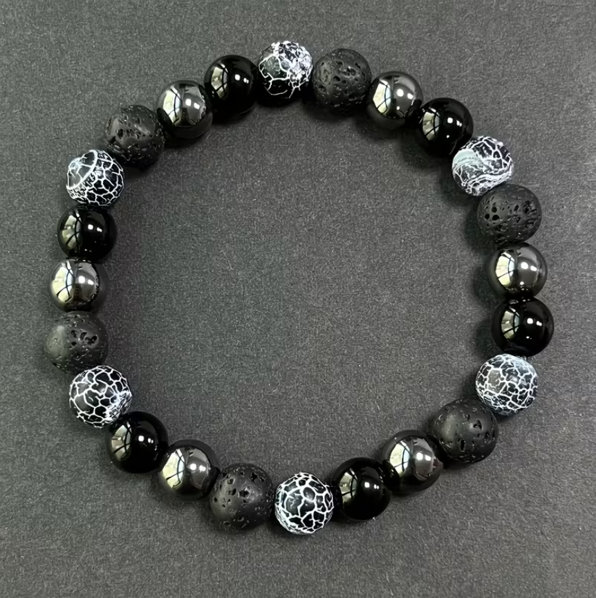 Bracelet Protection Absolue – Obsidienne, Hématite, Agate Vieillie & Pierre de Lave
