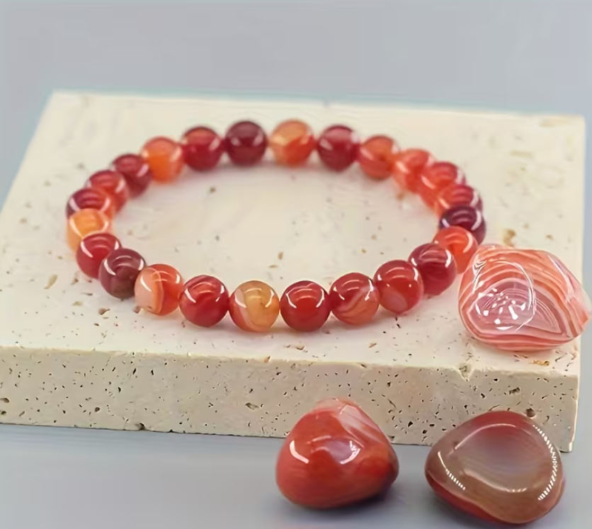 Bracelet Richesse & Abondance – Agate Rayée Rouge (8 mm)