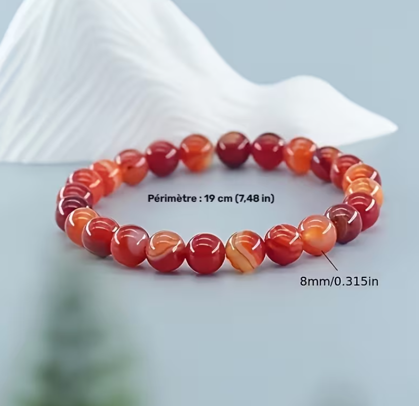 Bracelet Richesse & Abondance – Agate Rayée Rouge (8 mm)