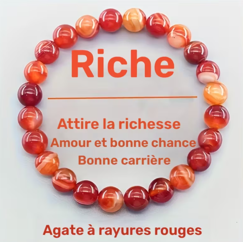 Bracelet Richesse & Abondance – Agate Rayée Rouge (8 mm)