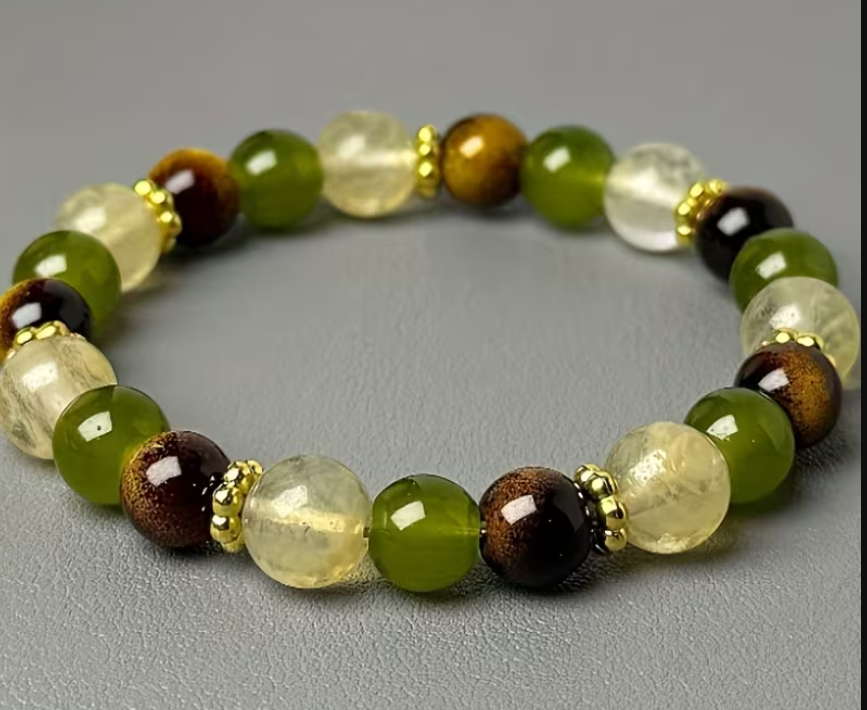 Bracelet Équilibre Ménopause – Œil de Tigre & Citrine (8 mm)