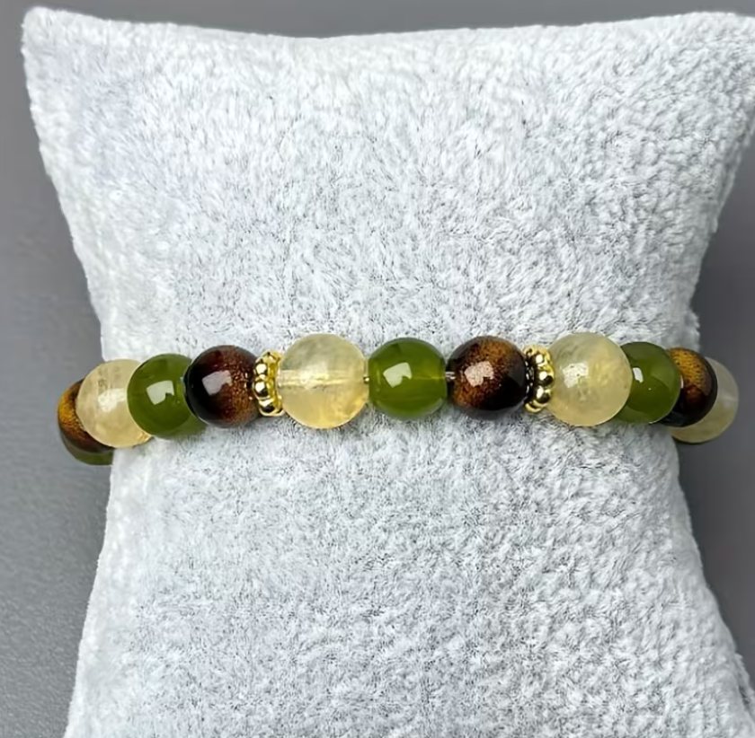 Bracelet Équilibre Ménopause – Œil de Tigre & Citrine (8 mm)