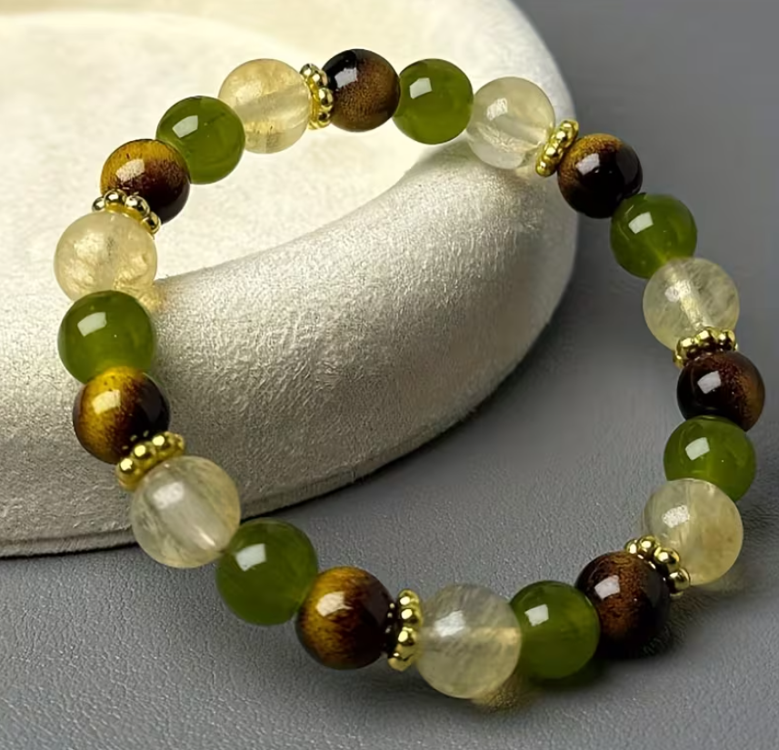 Bracelet Équilibre Ménopause – Œil de Tigre & Citrine (8 mm)